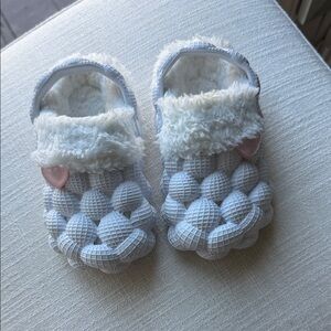 White Fuzzy Bubble Clog Sandals with Pink Heart Charm